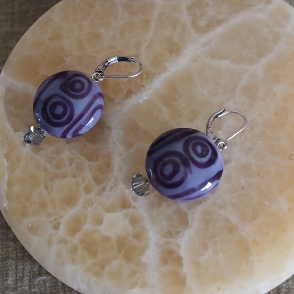 Two Tone Purple Beaded Drop Earrings - Picture 2 of 4